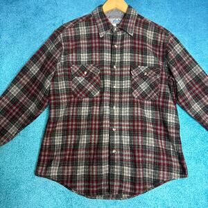 VTG Wild River Wool Shirt Men’s Plaid Gray Red Made in Korea Shacket Sz L